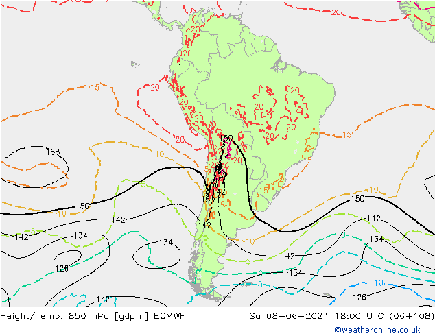 Hoogte/Temp. 850 hPa ECMWF za 08.06.2024 18 UTC