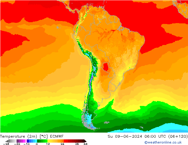 température (2m) ECMWF dim 09.06.2024 06 UTC