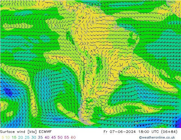 Surface wind ECMWF Fr 07.06.2024 18 UTC