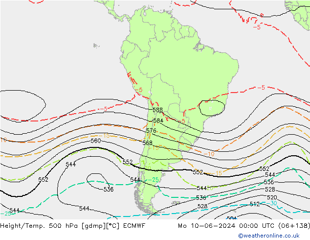 Height/Temp. 500 hPa ECMWF lun 10.06.2024 00 UTC