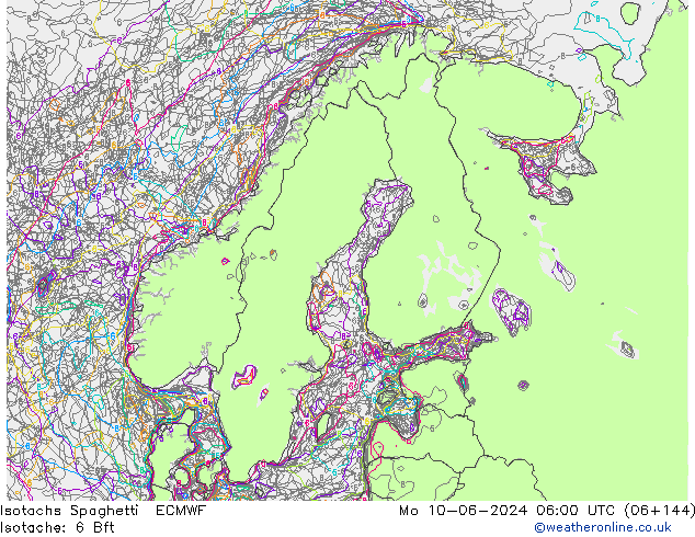 Isotachs Spaghetti ECMWF Po 10.06.2024 06 UTC