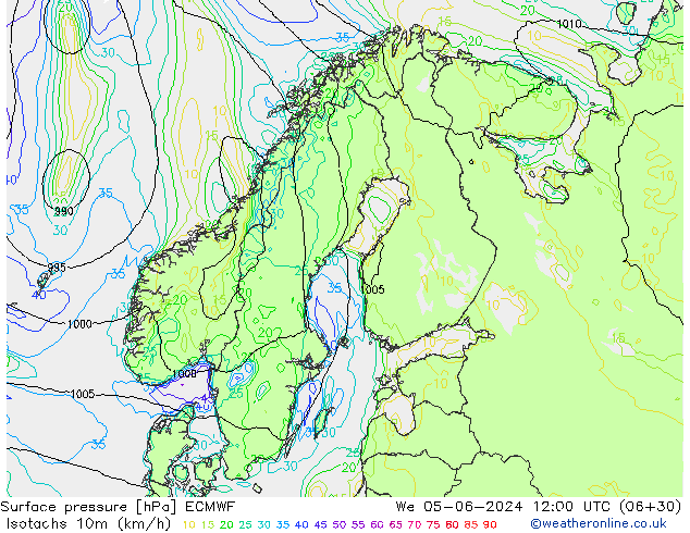 Eşrüzgar Hızları (km/sa) ECMWF Çar 05.06.2024 12 UTC