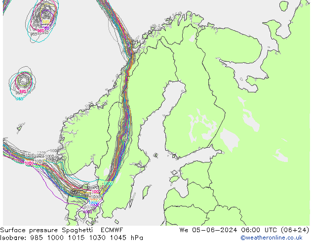 Bodendruck Spaghetti ECMWF Mi 05.06.2024 06 UTC