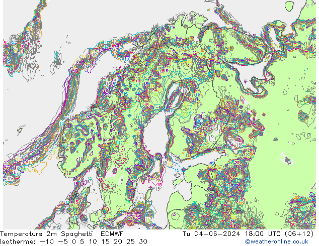 Sıcaklık Haritası 2m Spaghetti ECMWF Sa 04.06.2024 18 UTC