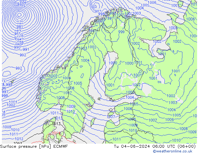 Luchtdruk (Grond) ECMWF di 04.06.2024 06 UTC