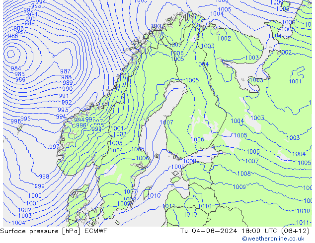 Atmosférický tlak ECMWF Út 04.06.2024 18 UTC