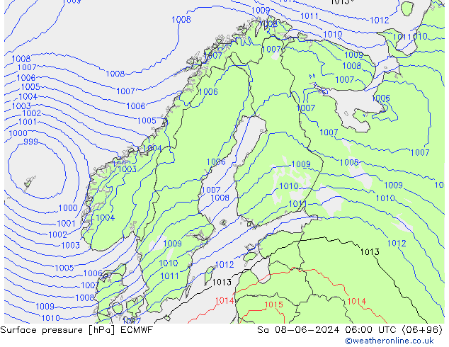 ciśnienie ECMWF so. 08.06.2024 06 UTC