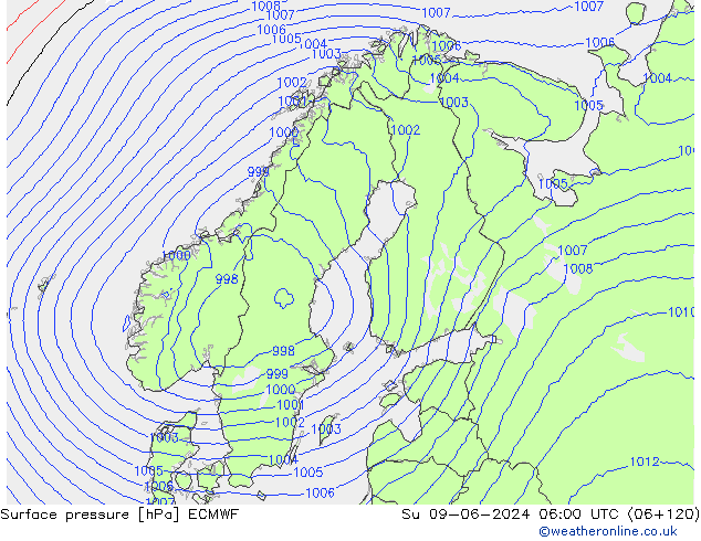 Yer basıncı ECMWF Paz 09.06.2024 06 UTC