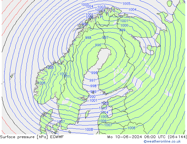 Pressione al suolo ECMWF lun 10.06.2024 06 UTC