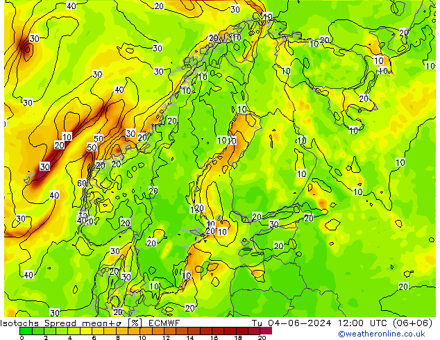 Izotacha Spread ECMWF wto. 04.06.2024 12 UTC