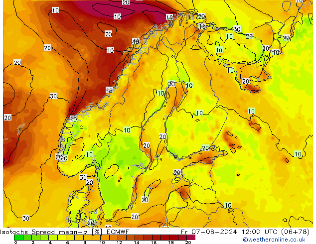 Isotachen Spread ECMWF Fr 07.06.2024 12 UTC