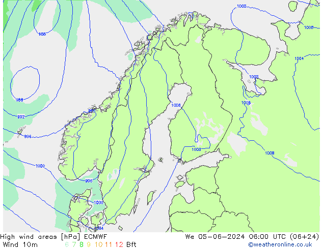 High wind areas ECMWF We 05.06.2024 06 UTC