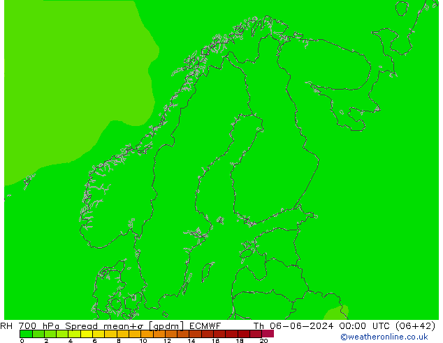 Humidité rel. 700 hPa Spread ECMWF jeu 06.06.2024 00 UTC