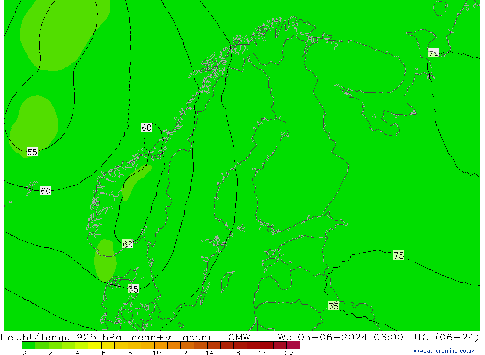 Height/Temp. 925 hPa ECMWF We 05.06.2024 06 UTC