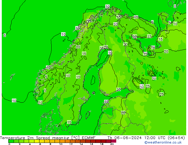 Sıcaklık Haritası 2m Spread ECMWF Per 06.06.2024 12 UTC