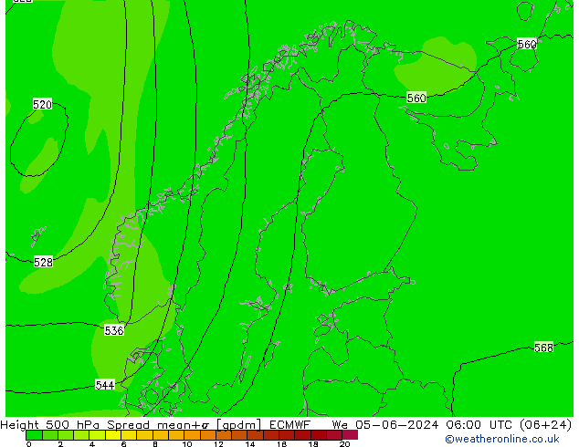 Height 500 hPa Spread ECMWF Mi 05.06.2024 06 UTC