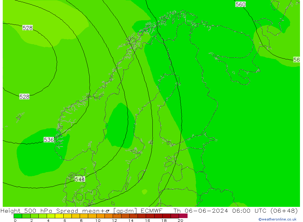 500 hPa Yüksekliği Spread ECMWF Per 06.06.2024 06 UTC