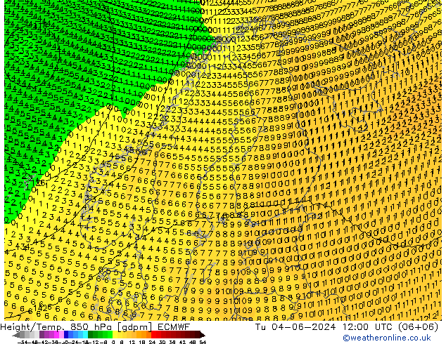 Height/Temp. 850 hPa ECMWF 星期二 04.06.2024 12 UTC