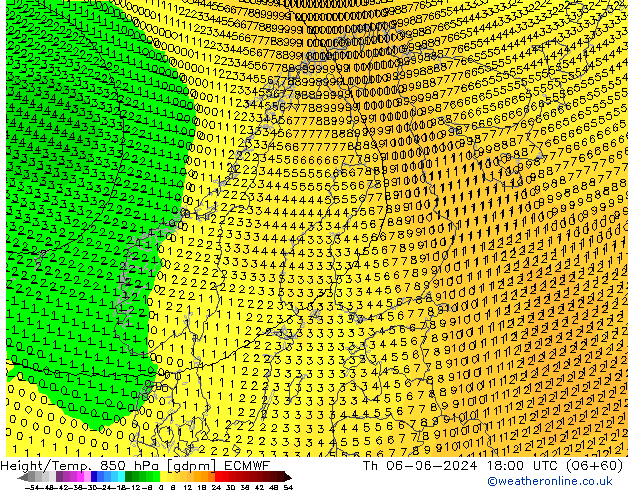 Height/Temp. 850 hPa ECMWF  06.06.2024 18 UTC