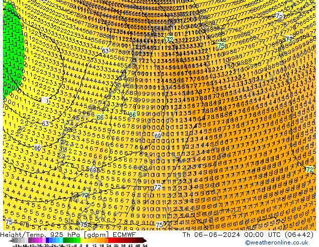 Géop./Temp. 925 hPa ECMWF jeu 06.06.2024 00 UTC