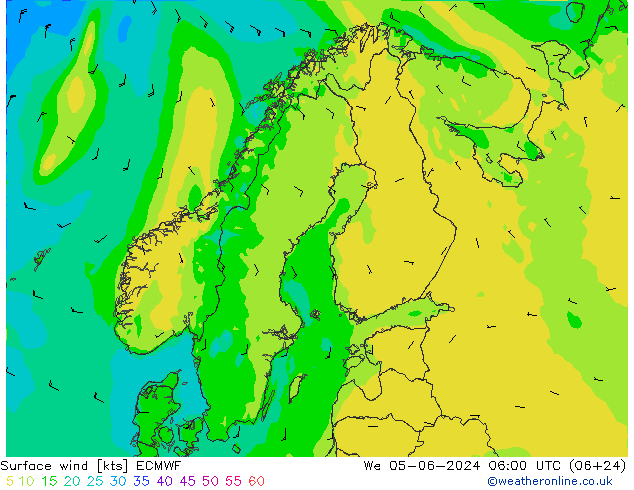 Bodenwind ECMWF Mi 05.06.2024 06 UTC