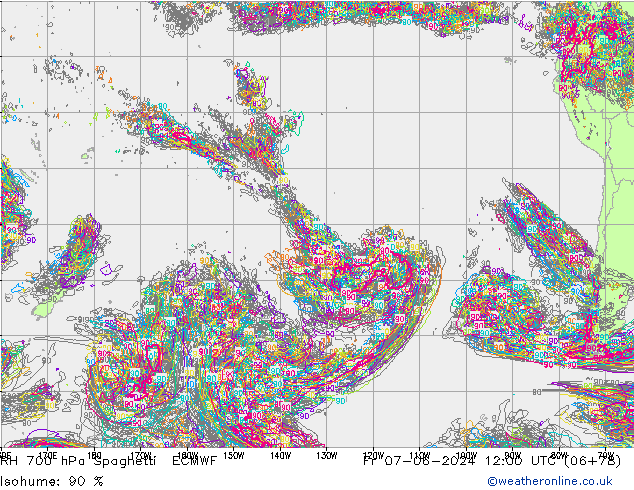 RH 700 hPa Spaghetti ECMWF Fr 07.06.2024 12 UTC