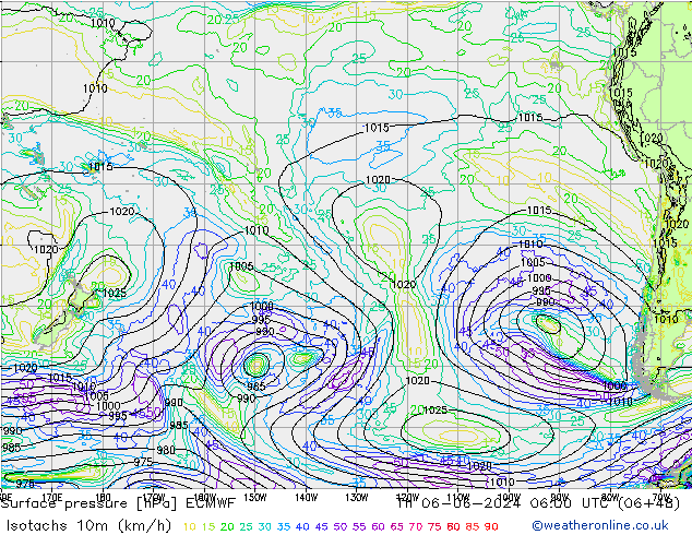 Isotachs (kph) ECMWF Th 06.06.2024 06 UTC