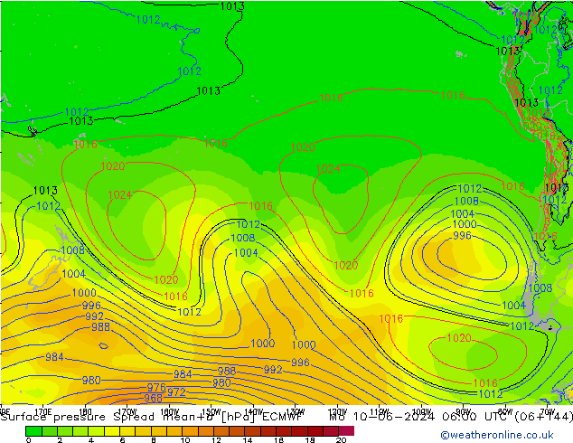 Surface pressure Spread ECMWF Mo 10.06.2024 06 UTC