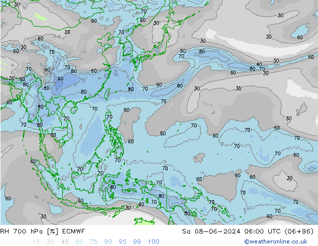 RH 700 hPa ECMWF  08.06.2024 06 UTC