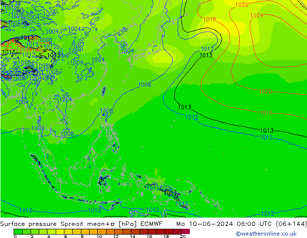 Surface pressure Spread ECMWF Mo 10.06.2024 06 UTC