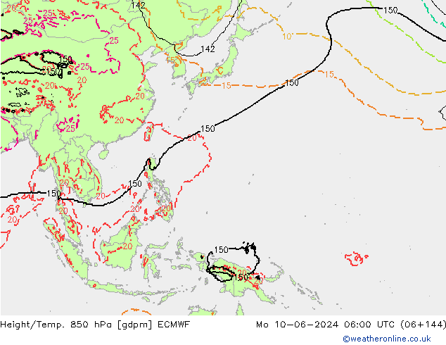Yükseklik/Sıc. 850 hPa ECMWF Pzt 10.06.2024 06 UTC