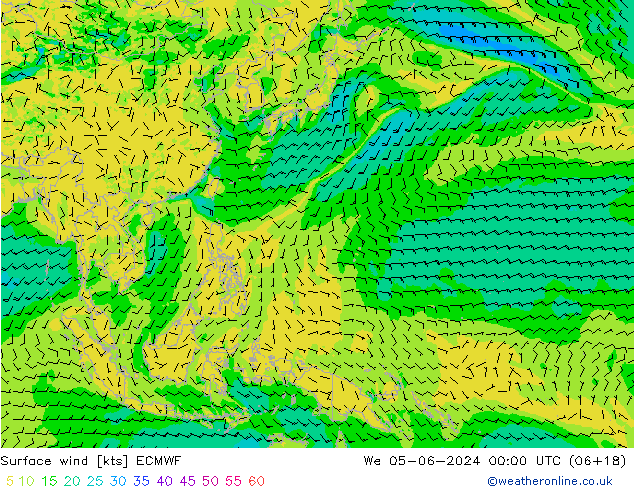 Vento 10 m ECMWF Qua 05.06.2024 00 UTC