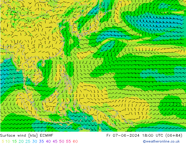 Vento 10 m ECMWF ven 07.06.2024 18 UTC