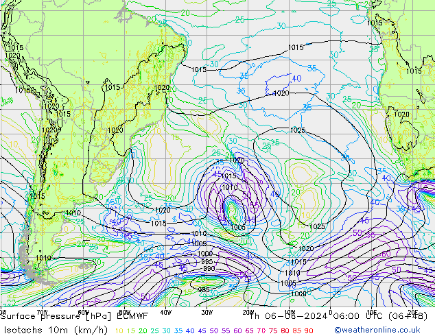 Isotachs (kph) ECMWF Th 06.06.2024 06 UTC