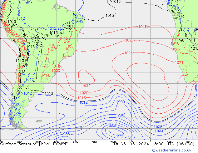 Surface pressure ECMWF Th 06.06.2024 18 UTC