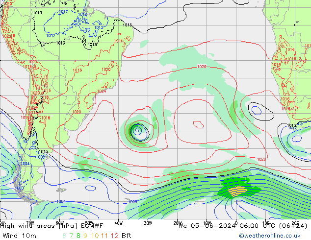 High wind areas ECMWF Qua 05.06.2024 06 UTC