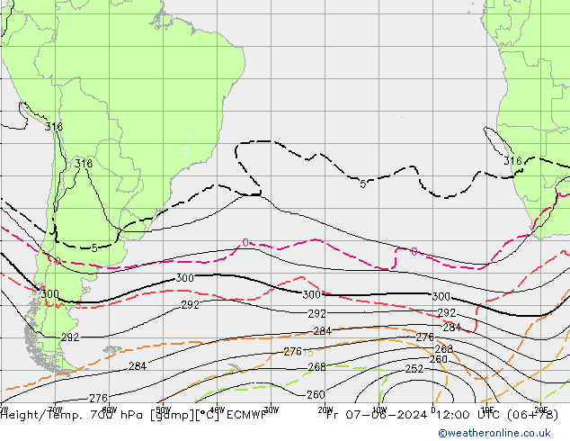 Geop./Temp. 700 hPa ECMWF vie 07.06.2024 12 UTC