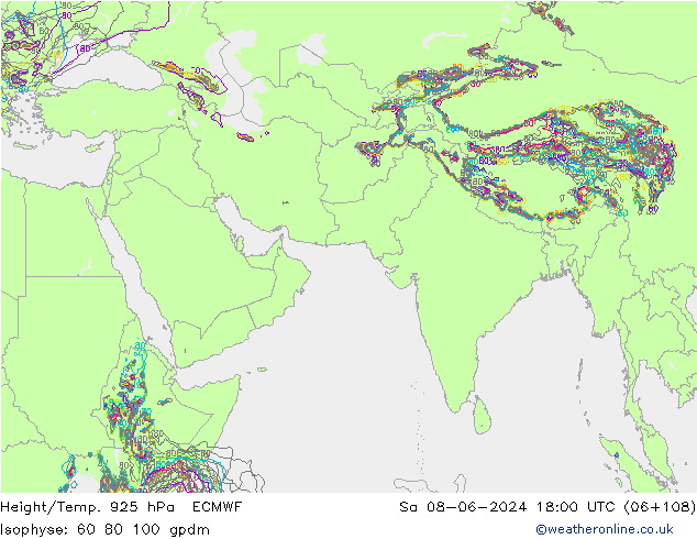 Height/Temp. 925 hPa ECMWF sab 08.06.2024 18 UTC