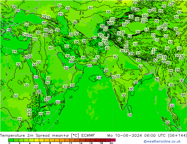 Temperatuurkaart Spread ECMWF ma 10.06.2024 06 UTC