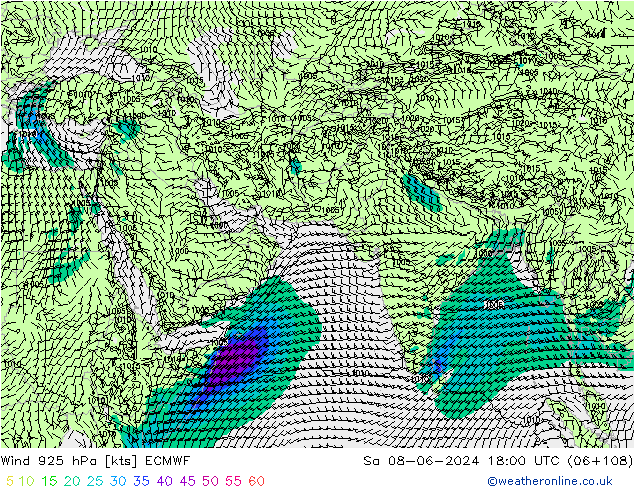 Rüzgar 925 hPa ECMWF Cts 08.06.2024 18 UTC