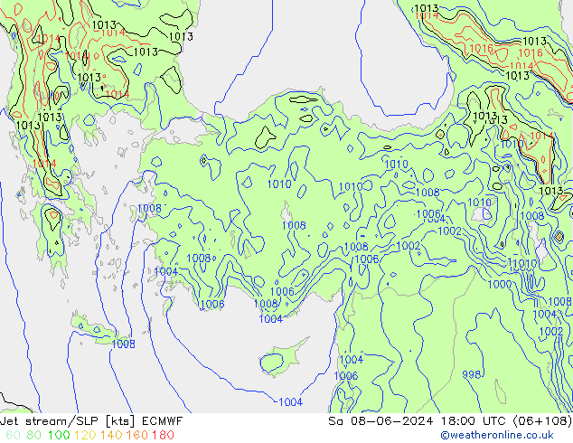 Prąd strumieniowy ECMWF so. 08.06.2024 18 UTC