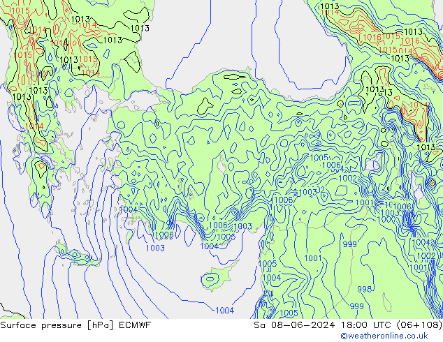 Pressione al suolo ECMWF sab 08.06.2024 18 UTC