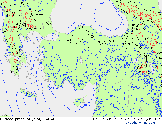 Surface pressure ECMWF Mo 10.06.2024 06 UTC