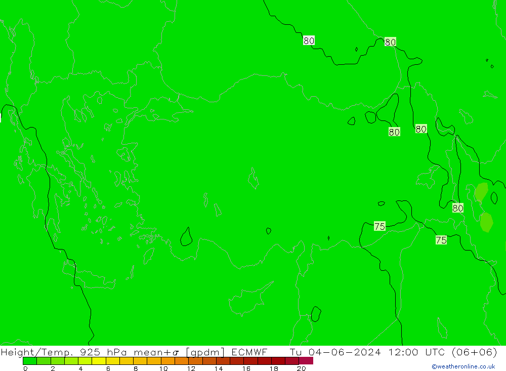 Height/Temp. 925 hPa ECMWF wto. 04.06.2024 12 UTC