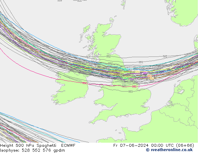 Height 500 hPa Spaghetti ECMWF Fr 07.06.2024 00 UTC