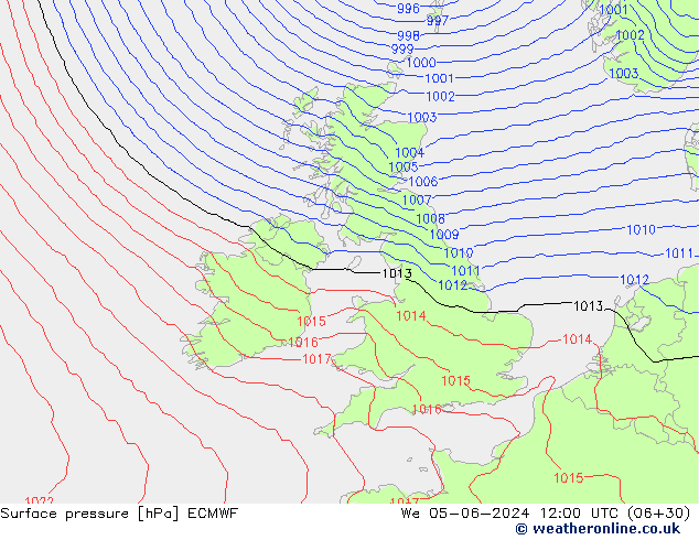 Surface pressure ECMWF We 05.06.2024 12 UTC