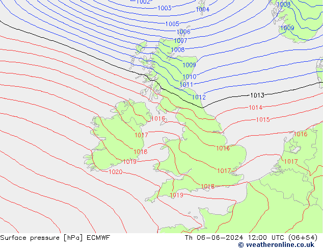 Atmosférický tlak ECMWF Čt 06.06.2024 12 UTC