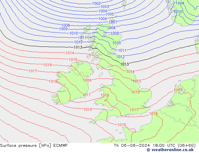 Surface pressure ECMWF Th 06.06.2024 18 UTC