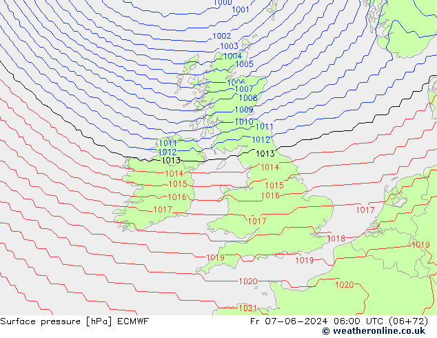 pressão do solo ECMWF Sex 07.06.2024 06 UTC