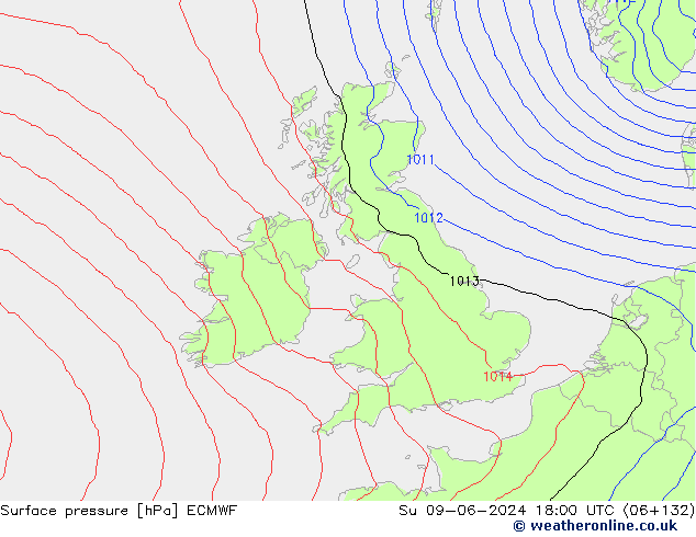 pressão do solo ECMWF Dom 09.06.2024 18 UTC